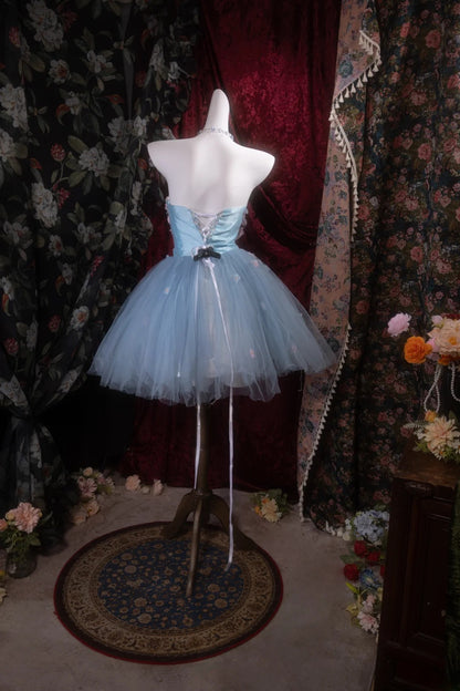 Unique Homecoming Dresses Outfit inspo Ball Gown Strapless Blue Flowers Tulle 16th Birthday Cocktail Dress Ideas Outfits RB8117