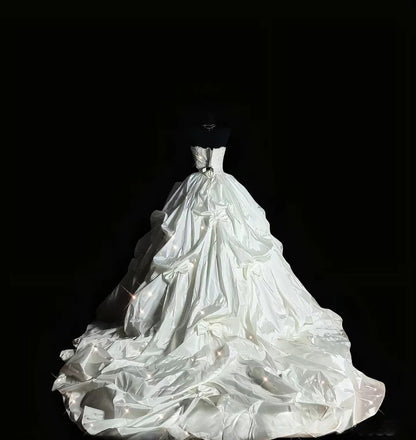 Vintage Ball Gown Strapless 70s With Bow Satin Long Autumn Winter Bridal Dress Wedding Dresses RB8827