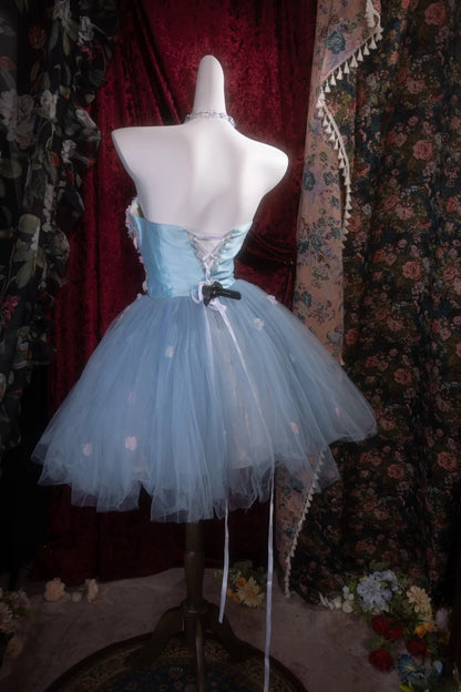 Unique Homecoming Dresses Outfit inspo Ball Gown Strapless Blue Flowers Tulle 16th Birthday Cocktail Dress Ideas Outfits RB8117
