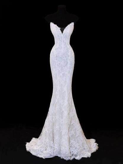 Timeless Wedding Gowns Dresses Romantic Mermaid Sweetheart for Bride Lace White Petite/Plus Size Bridal Gown For Women SA101