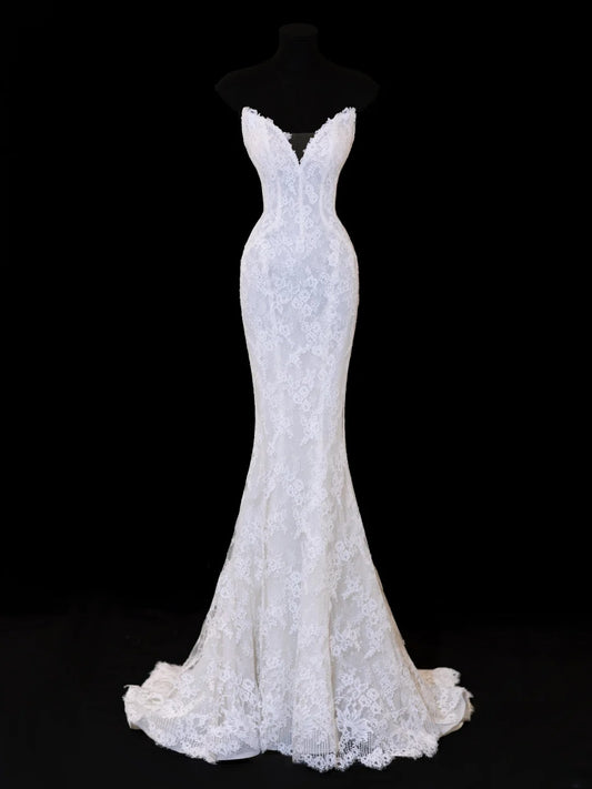 Timeless Wedding Gowns Dresses Romantic Mermaid Sweetheart for Bride Lace White Petite/Plus Size Bridal Gown For Women SA101