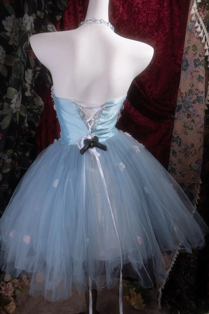 Unique Homecoming Dresses Outfit inspo Ball Gown Strapless Blue Flowers Tulle 16th Birthday Cocktail Dress Ideas Outfits RB8117