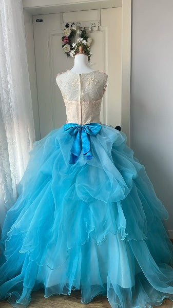 Modest Sweet 16 Dresses Long Blue Tulle With Flowers Ball Gown Sweet Sixteen Party Birthday Outfit RC0469