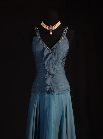 Chic Mermaid V Neck Chiffon With Beads Long Party Formal Women Prom Dresses AS102