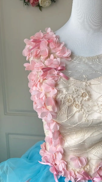 Modest Sweet 16 Dresses Long Blue Tulle With Flowers Ball Gown Sweet Sixteen Party Birthday Outfit RC0469