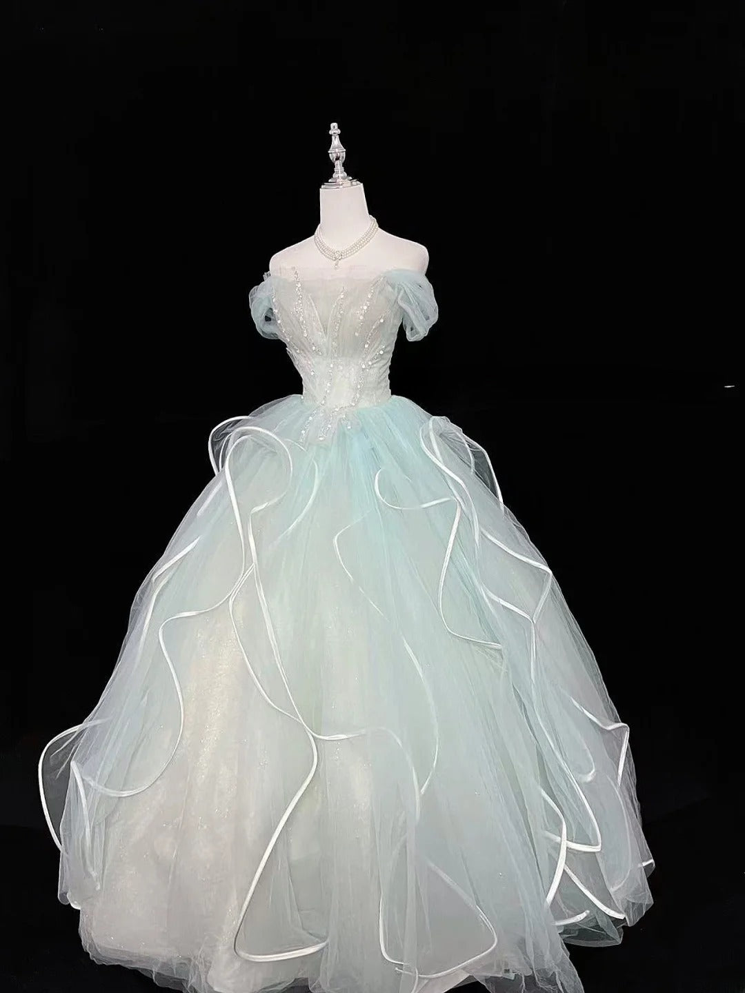 Cute Ball Gown Off The Shoulder Blue Tulle With Beading Quince Dress Voluminous Ideas Sweet 16 Quinceanera Dresses Vestido de 15 RB7472