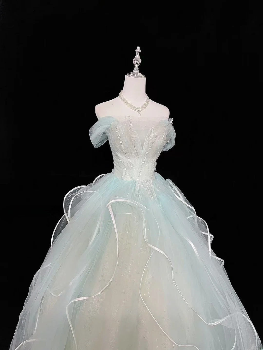 Cute Ball Gown Off The Shoulder Blue Tulle With Beading Quince Dress Voluminous Ideas Sweet 16 Quinceanera Dresses Vestido de 15 RB7472
