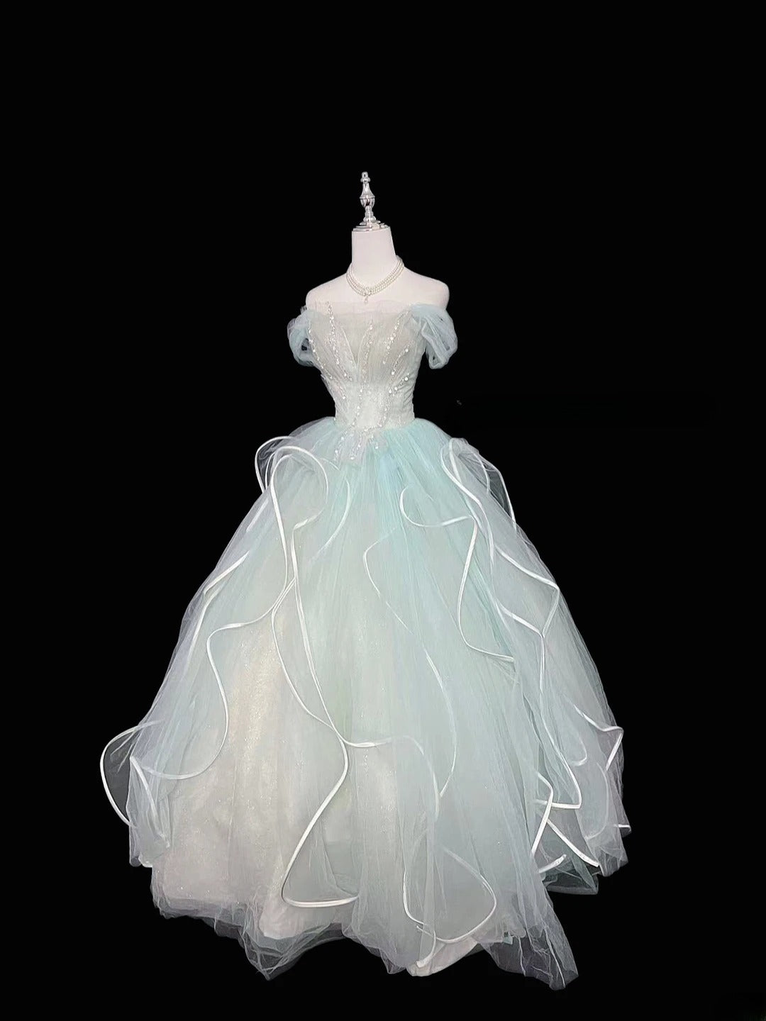 Cute Ball Gown Off The Shoulder Blue Tulle With Beading Quince Dress Voluminous Ideas Sweet 16 Quinceanera Dresses Vestido de 15 RB7472
