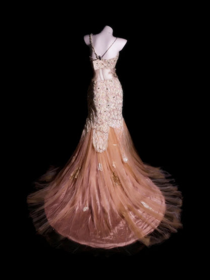 Pink Prom Dress Inspo Mermaid Spaghetti Straps Tulle With Appliques Modest Long Formal Party Gown RB9902