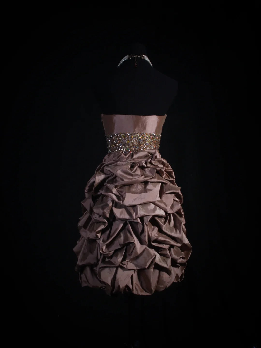 Chic Sheath Strapless Brown Taffeta With Gold Beads Short 16th Birthday Dress Homecoming Dresses Cocktail Gown AS103