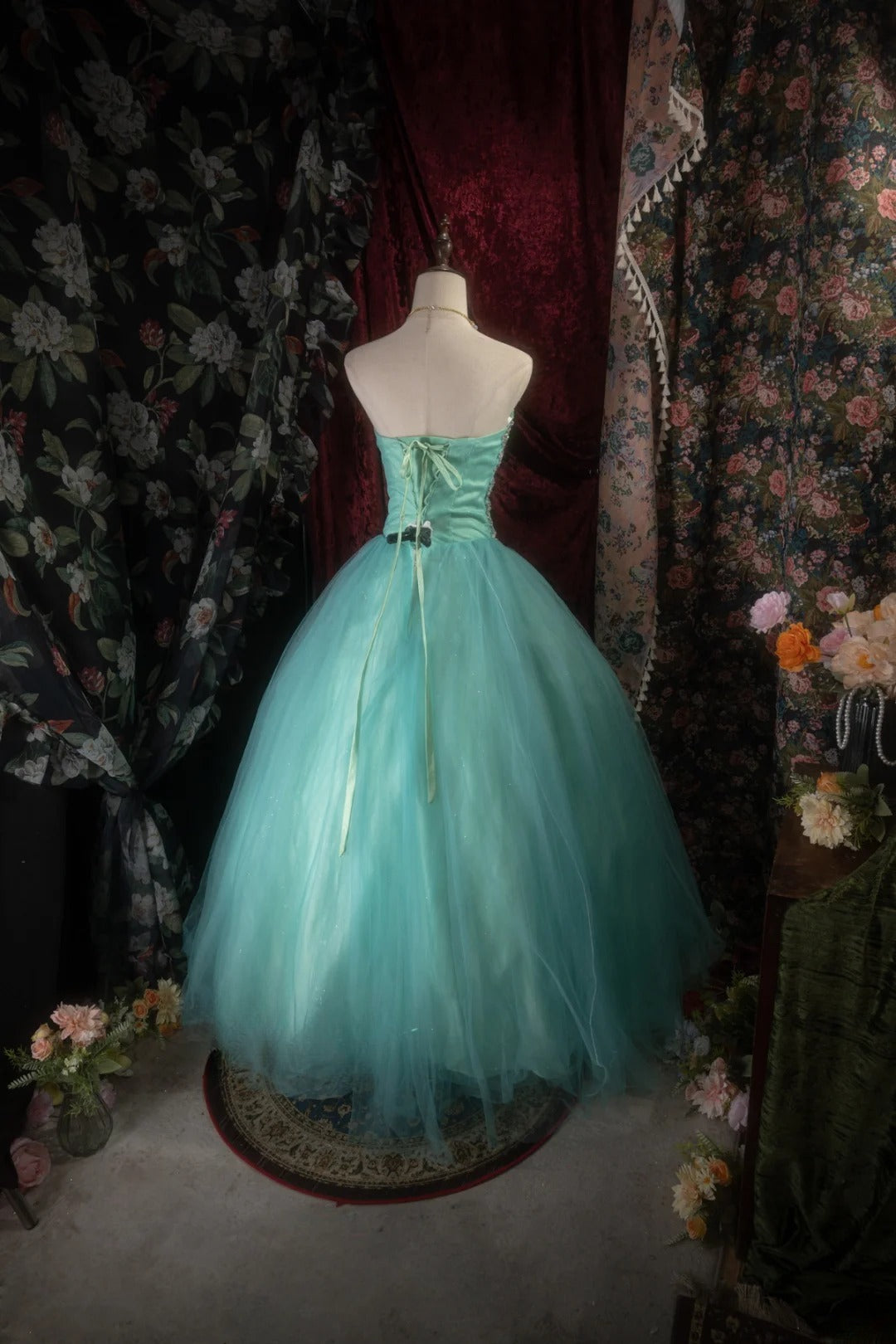 Cute Ball Gown Sweetheart Blue Tulle With Silver Beading Long Quince Dress Quinceanera Dresses Formal Birthday Outfits RB8120