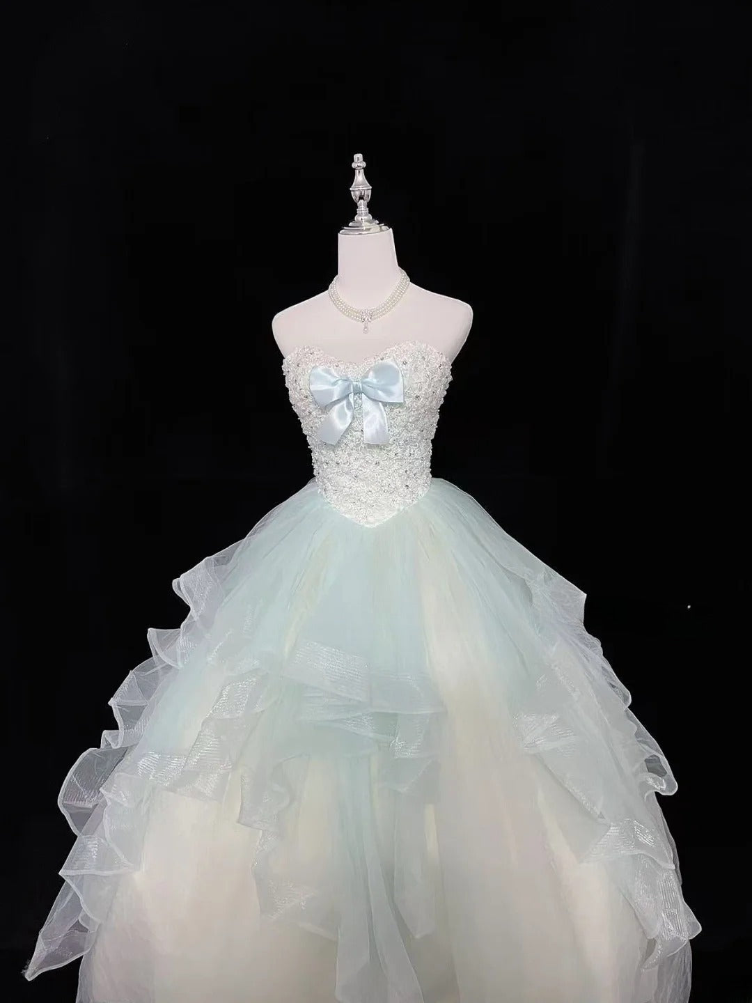 Cute Ball Gown Sweetheart Tulle Blue With Beaded Bodice Quince Dress Voluminous Sweet 16 Sweet Sixteen Outfits Vestido de 15 RB7473