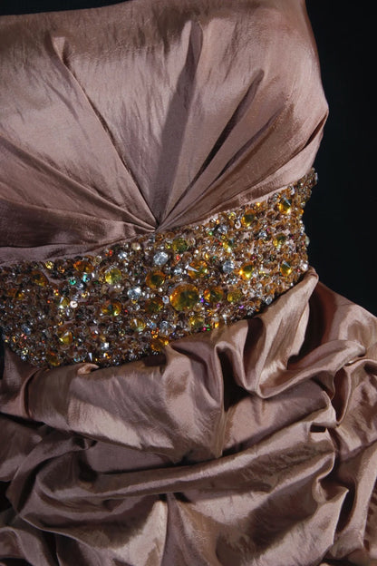 Chic Sheath Strapless Brown Taffeta With Gold Beads Short 16th Birthday Dress Homecoming Dresses Cocktail Gown AS103
