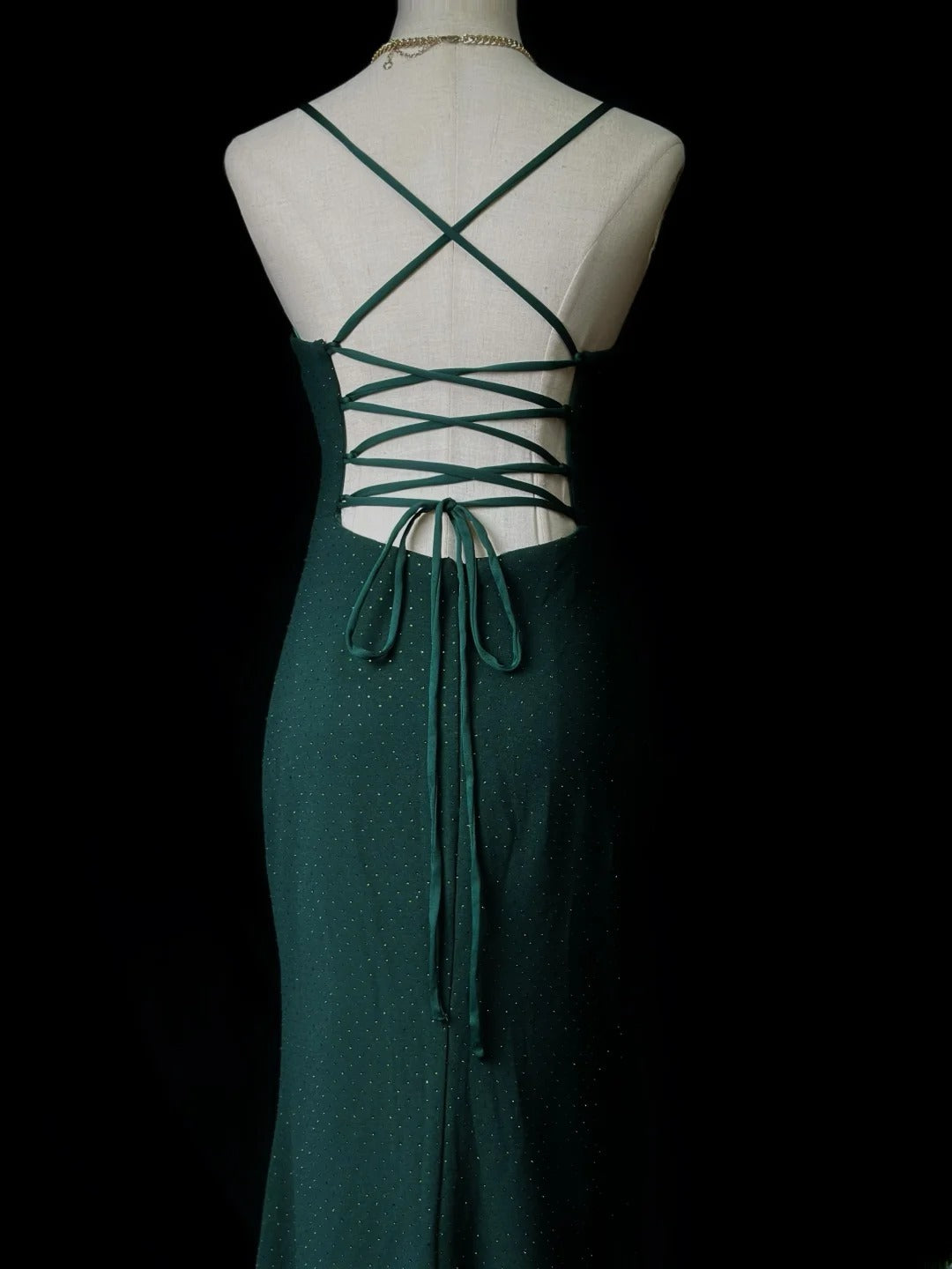 Vintage 80s Prom Dresses Mermaid Spaghetti Strap Dark Green With Backless Beaded Long Evening Dress Formal Outfits RB5909