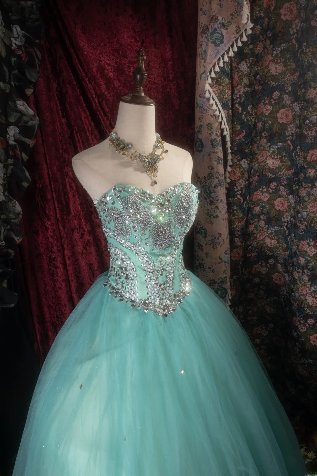 Cute Ball Gown Sweetheart Blue Tulle With Silver Beading Long Quince Dress Quinceanera Dresses Formal Birthday Outfits RB8120