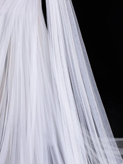 Elegant Women's Mermaid Strapless With One Shoulder Sleeves White Tulle Long Wedding Gowns Dresses SA104