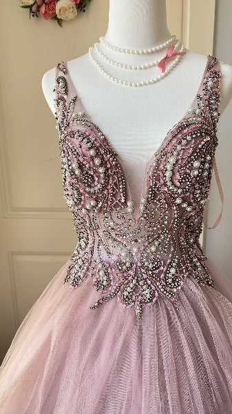 Modest Sweet 16 Dress Long Dusty Lilac Tulle With Beading Ball Gown Sweet Sixteen Party Birthday Dresses RC0472