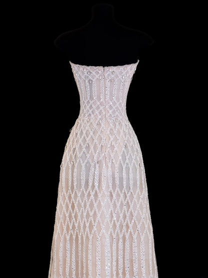 Wedding Gowns Dresses Elegant A Line Strapless Champagne With Beadings Long Petite/Plus Size Bridal Gowns For Women SA105