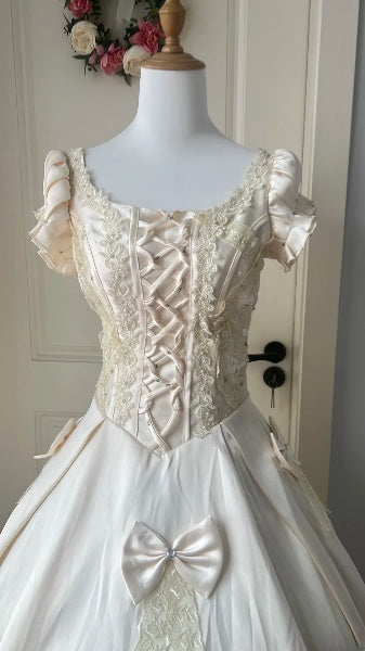 Modest Sweet 16 Dress Long Satin Square Neck With Bow-knot Ball Gown Sweet Sixteen Party Birthday Dresses RC0473