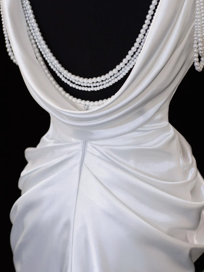 Timeless Wedding Gowns Dresses Romantic Mermaid Spaghetti Strap Pearls for Bride With Slit White Petite/Plus Size Bridal Gown For Women SA106