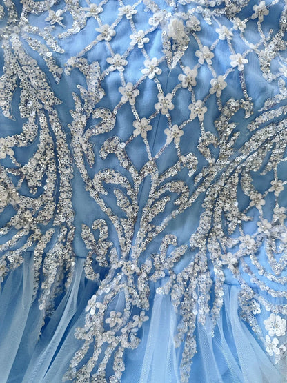 Vintage 70s Prom Dresses Mermaid Spaghetti Strap Light Blue With Sequin Flowers Long Evening Dress Formal Outfits RB5917