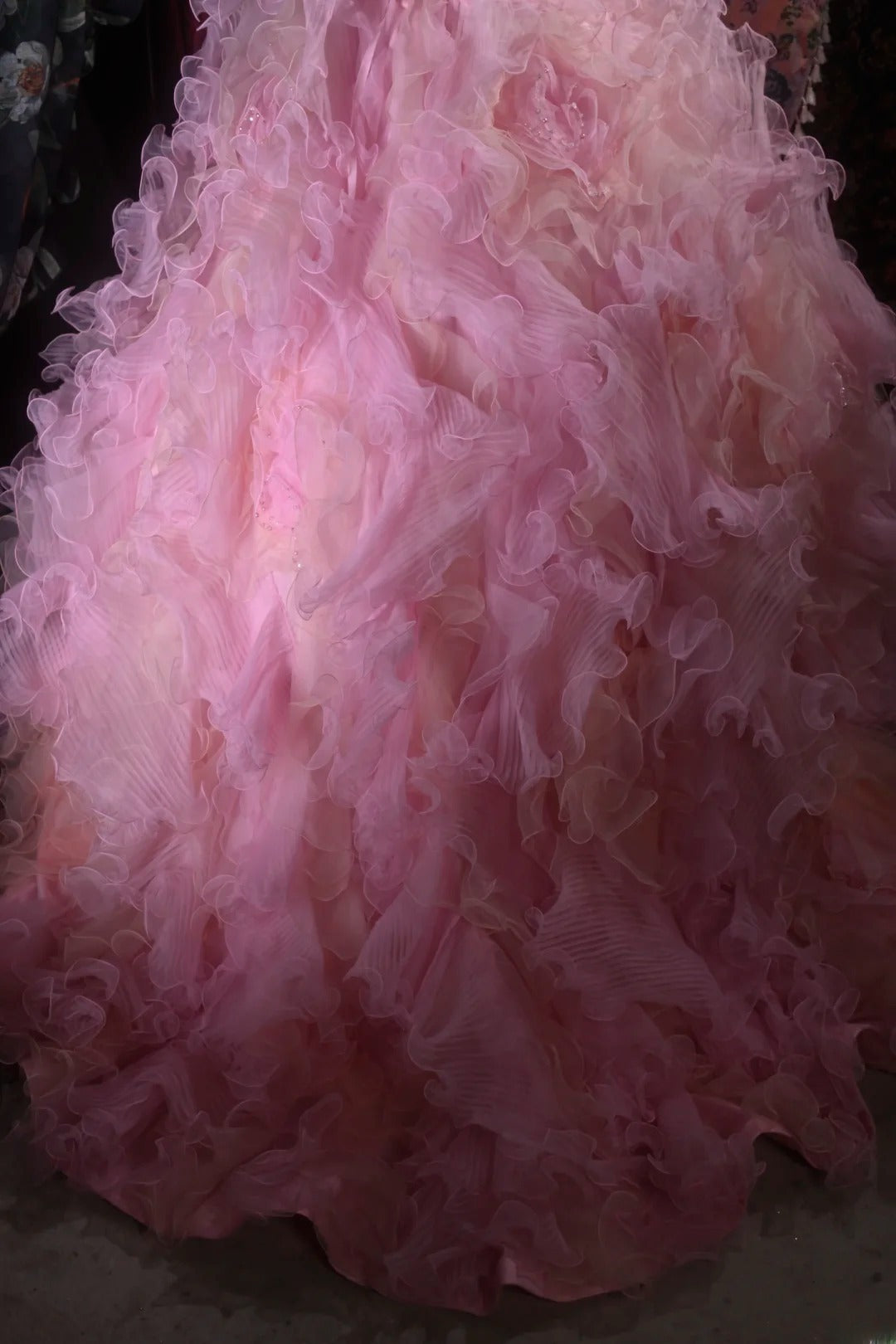 Cute Ball Gown Strapless Pink Tulle With Beading Tiered Long Quince Dress Quinceanera Dresses Formal Birthday Outfits RB8122