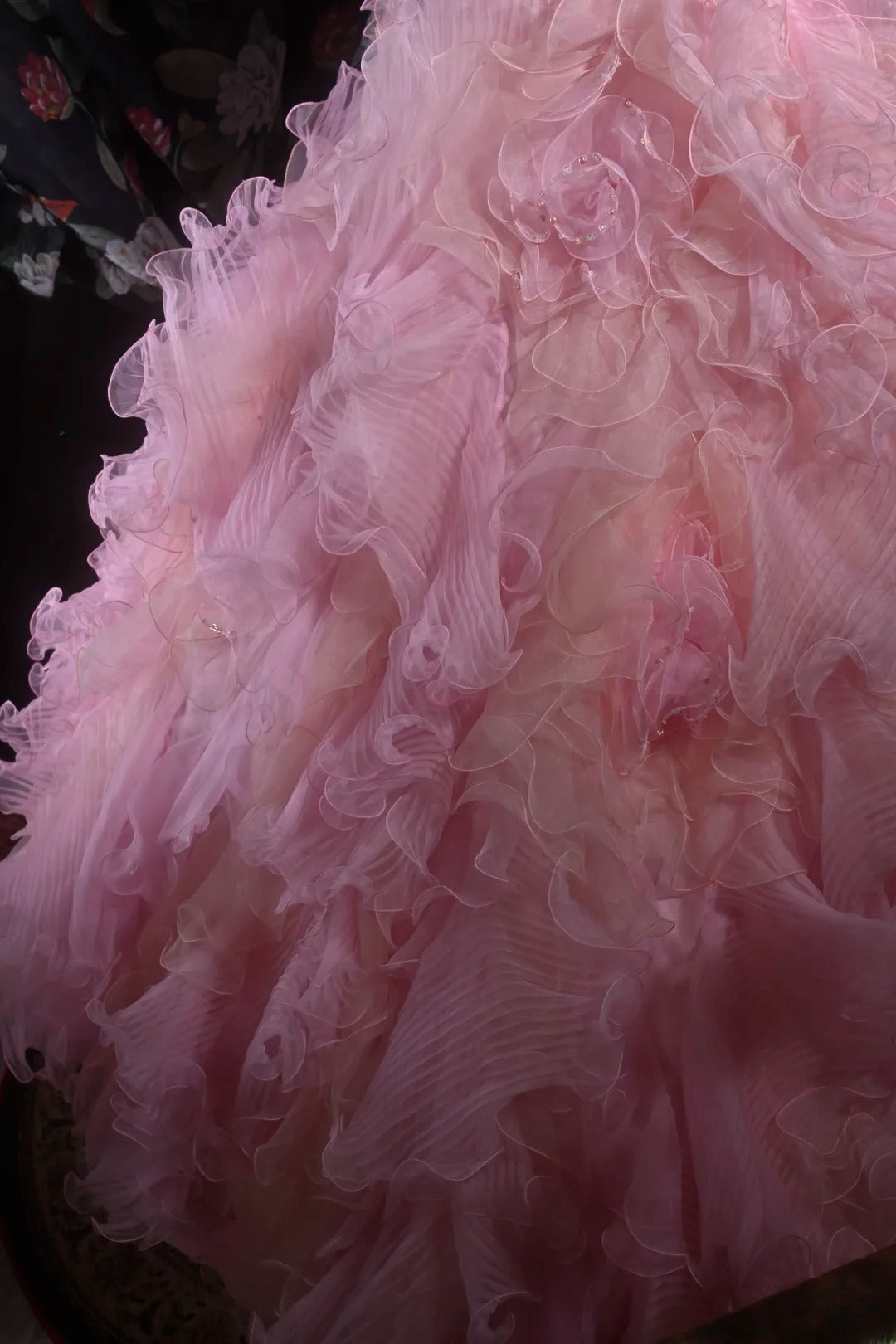 Cute Ball Gown Strapless Pink Tulle With Beading Tiered Long Quince Dress Quinceanera Dresses Formal Birthday Outfits RB8122