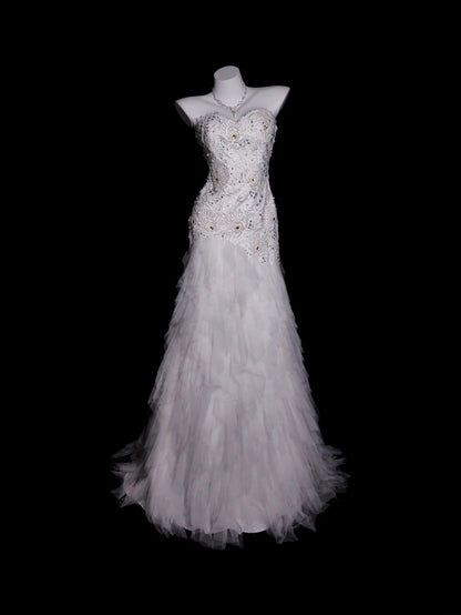 Vintage Wedding Dress Mermaid Sweeheart Lace White With Tiered Layers Bridal Gown for Big Day RB9907