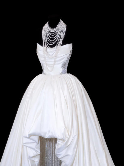 Wedding Gowns Dresses Elegant High Low Strapless Sequins White With Beadings Short Petite/Plus Size Bridal Gowns For Women SA107