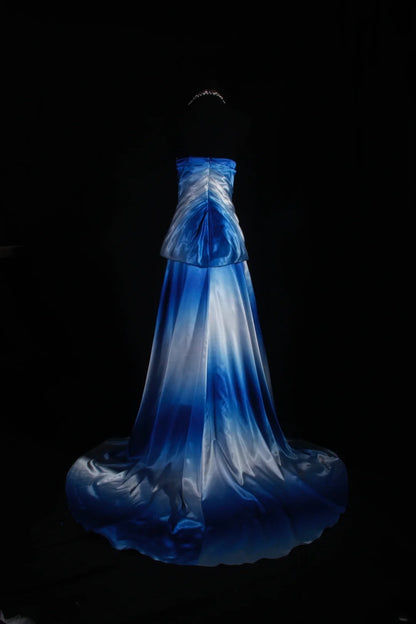 Vintage A Line Women's Cocktail Party Gowns Sweetheart Ombre Blue With Beads Tops Long Graduation Dinner Outfits Prom Dresses AS107