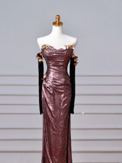 Sparkly Mermaid Strapless Sequins With Gloves Sleeves Long Formal Fancy Prom Evening Dress Dinner Outfits Party Gowns AQ107