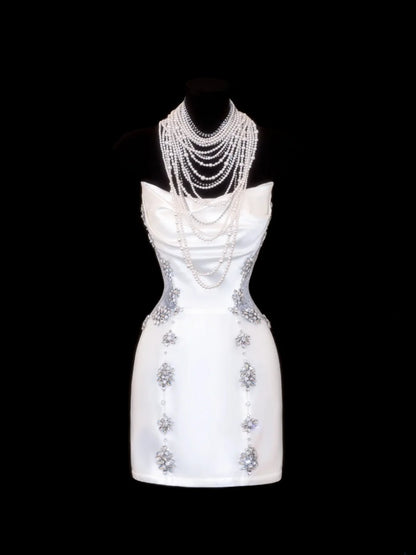 Wedding Gowns Dresses Elegant High Low Strapless Sequins White With Beadings Short Petite/Plus Size Bridal Gowns For Women SA107