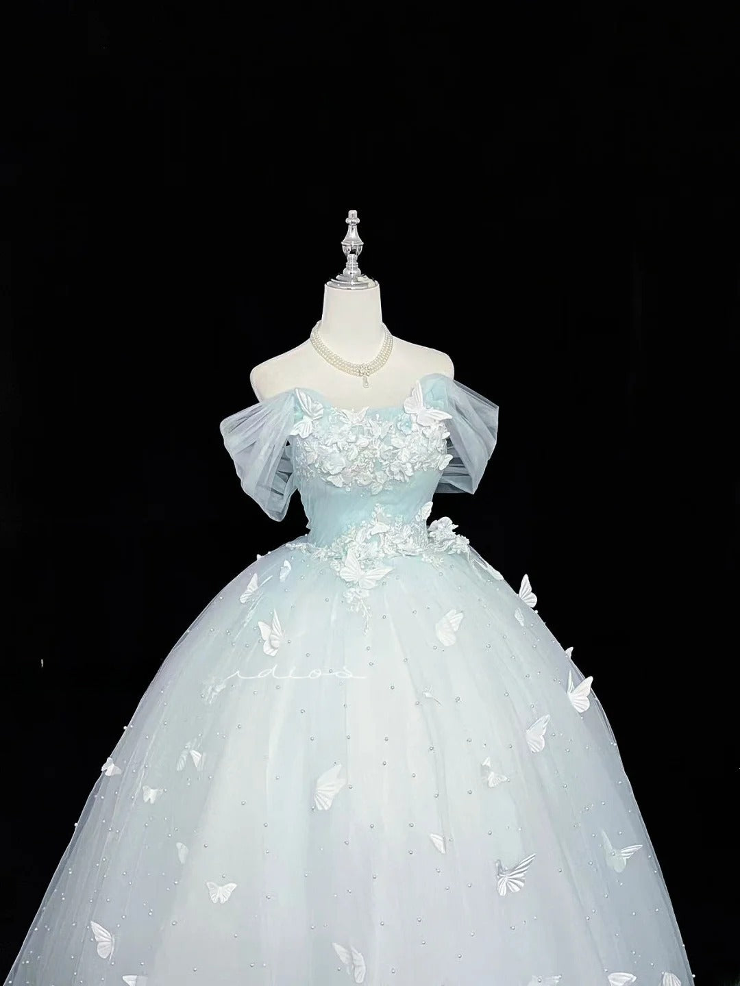 Cute Ball Gown Off The Shoulder Light Blue Tulle With Pearls Quince Dress Voluminous Ideas Sweet 16 Quinceanera Dresses Vestido de 15 RB7477