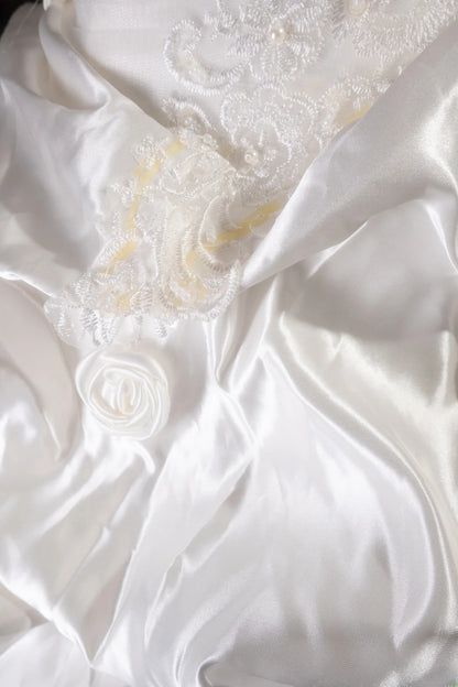 Cute Ball Gown Strapless White Satin With Ruffled Flowers Long Quince Dress Quinceanera Dresses Formal Birthday Outfits RB8123