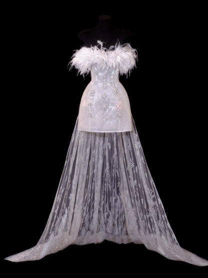 Wedding Gowns Dresses Elegant A Line Strapless Sequins White With Beadings Short Petite/Plus Size Bridal Gowns For Women SA108