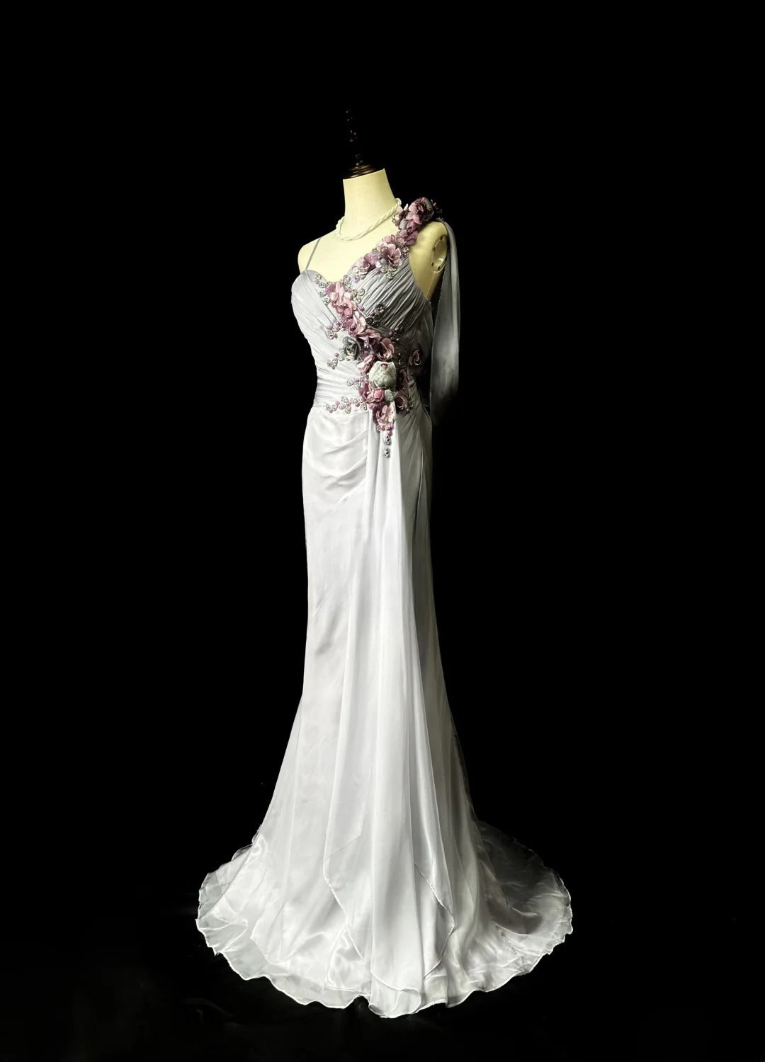 Vintage 70s Prom Dresses Mermaid Spaghetti Strap Silver Gray With Flowers Long Evening Dress Formal Outfits RB5919