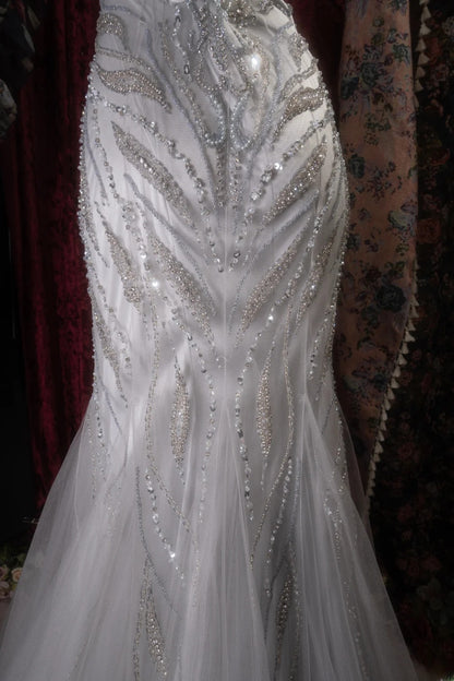 Elegant Mermaid V Neckline Silver Gray Tulle With Beading Long Prom Dresses Formal Outfit Evening Night Dress RB8124