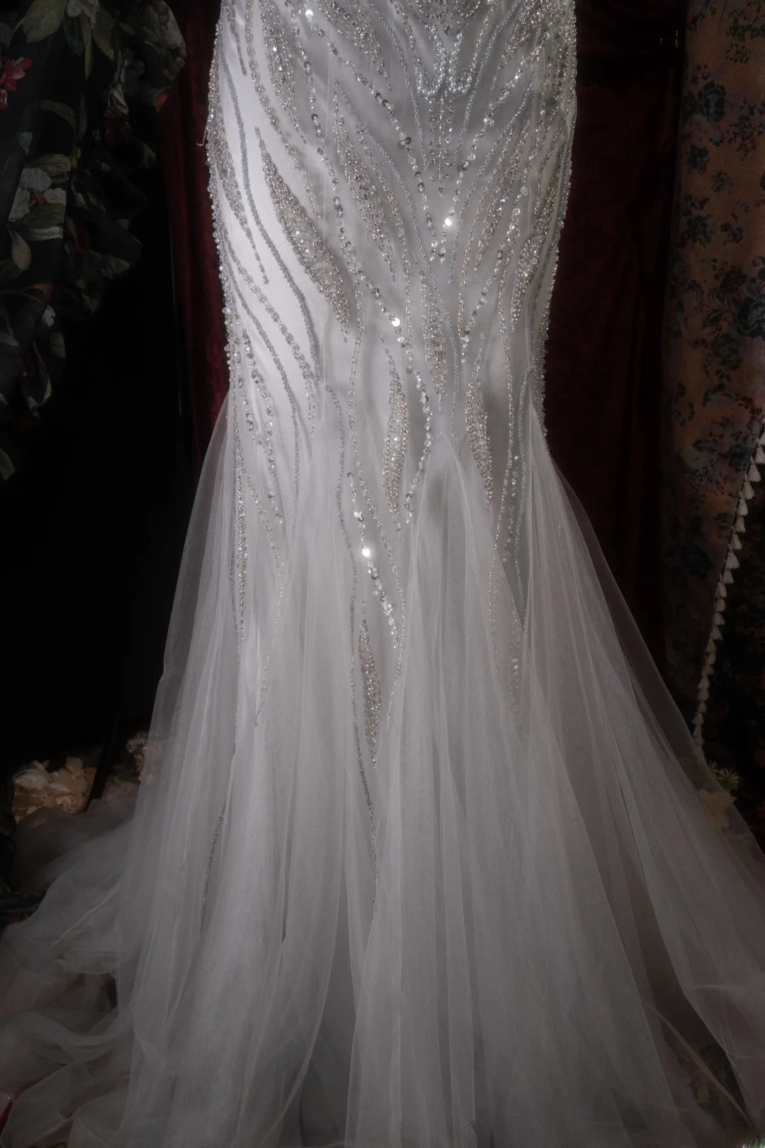 Elegant Mermaid V Neckline Silver Gray Tulle With Beading Long Prom Dresses Formal Outfit Evening Night Dress RB8124