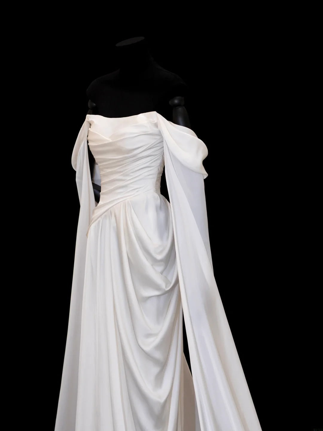 Modest Prom Dresses Aesthetic Sheath Off The Shoulder Ivory Satin Inspiration Style Impress With Sleeves Cape Long Party Formal Gown SA109