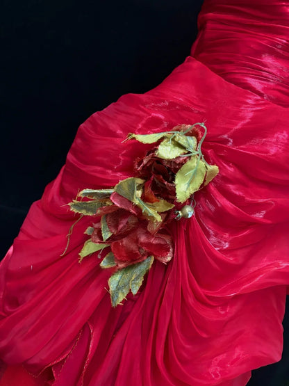 Princess Ball Gown Strapless Red With Flower Tiered Layers Quince Dress Voluminous Sweet 16 Sweet Sixteen Outfits Vestido de 15 RB7479