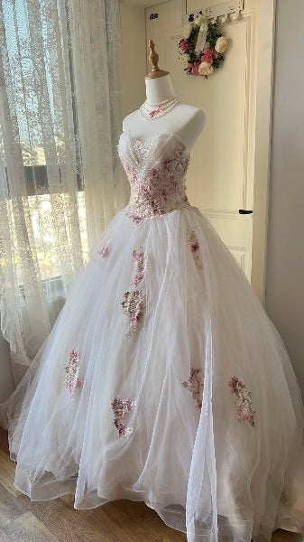 Modest Sweet 16 Dress Long Sweetheart Tulle With Appliques Ball Gown Sweet Sixteen Party Birthday Dresses RC0477