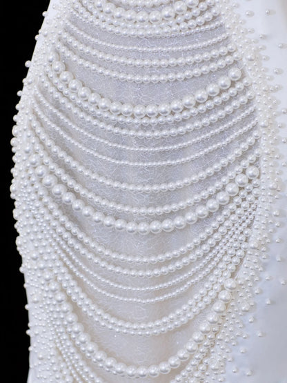 Timeless Wedding Gowns Dresses Romantic Mermaid Halter Pearls for Bride With Beadings White Petite/Plus Size Bridal Gown For Women SA110