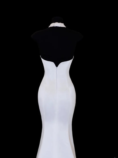 Timeless Wedding Gowns Dresses Romantic Mermaid Halter Pearls for Bride With Beadings White Petite/Plus Size Bridal Gown For Women SA110