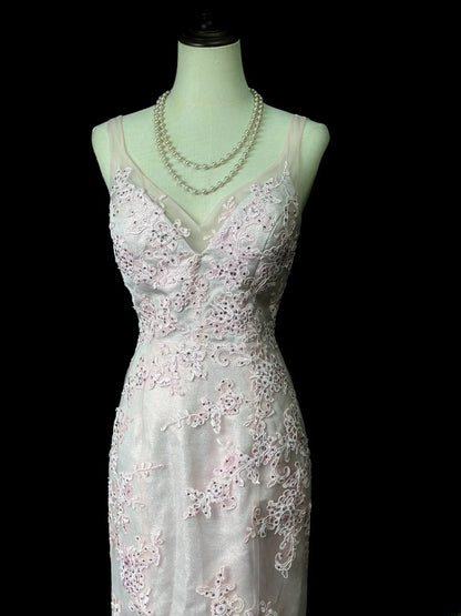 Vintage 70s Prom Dresses Mermaid Spaghetti Strap Light Blue Tulle With Lace Beading Long Party Dress Formal Outfits RB5921