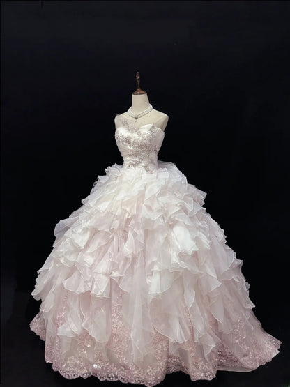 Princess Ball Gown Sweetheart Pink With Appliqued Tiered Layers Quince Dress Voluminous Sweet 16 Sweet Sixteen Outfits Vestido de 15 RB7480