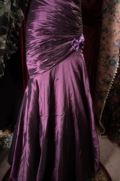 Elegant Mermaid Strapless Purple Satin With Pleated Long Prom Dresses Formal Outfit Evening Night Dress RB8126