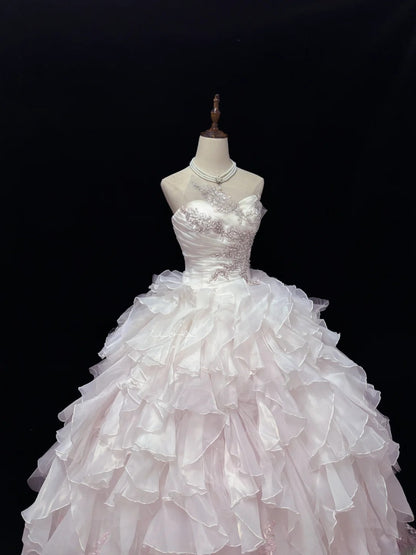 Princess Ball Gown Sweetheart Pink With Appliqued Tiered Layers Quince Dress Voluminous Sweet 16 Sweet Sixteen Outfits Vestido de 15 RB7480