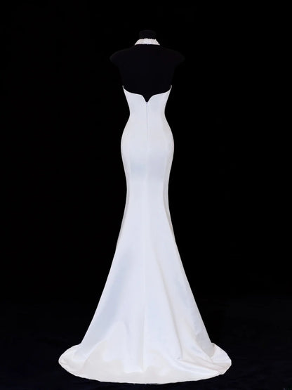 Timeless Wedding Gowns Dresses Romantic Mermaid Halter Pearls for Bride With Beadings White Petite/Plus Size Bridal Gown For Women SA110