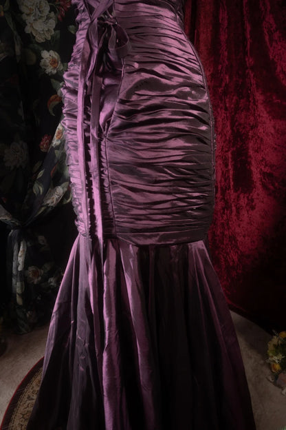 Elegant Mermaid Strapless Purple Satin With Pleated Long Prom Dresses Formal Outfit Evening Night Dress RB8126