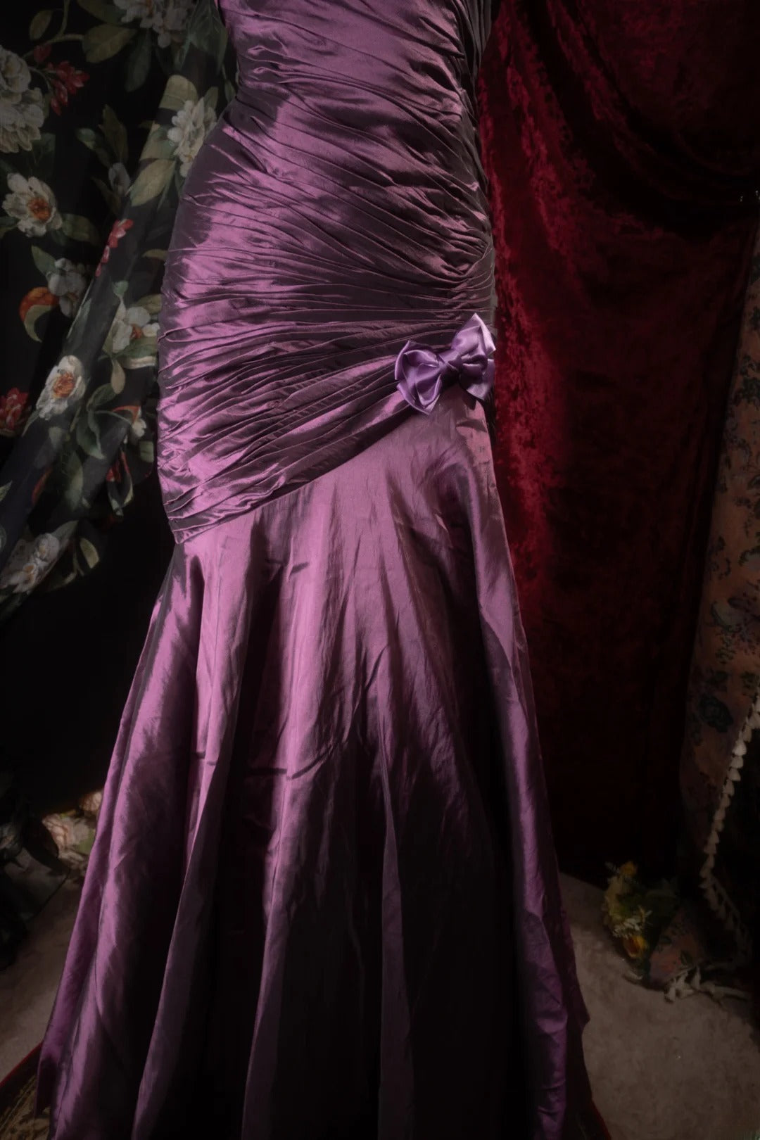 Elegant Mermaid Strapless Purple Satin With Pleated Long Prom Dresses Formal Outfit Evening Night Dress RB8126